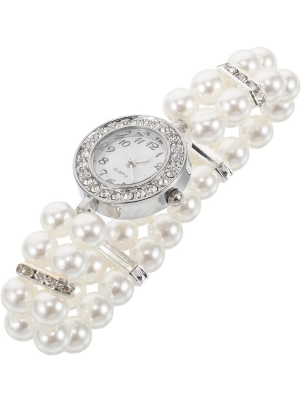 Women's Silver White Rhinestone Pearl Elegant Elastic Bangle Rhinestone Watches